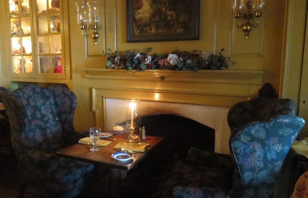 Candlelit table set for Colonial Era dinner. Dobbin House Restaurant, Gettysburg, PA @GetawayMavens