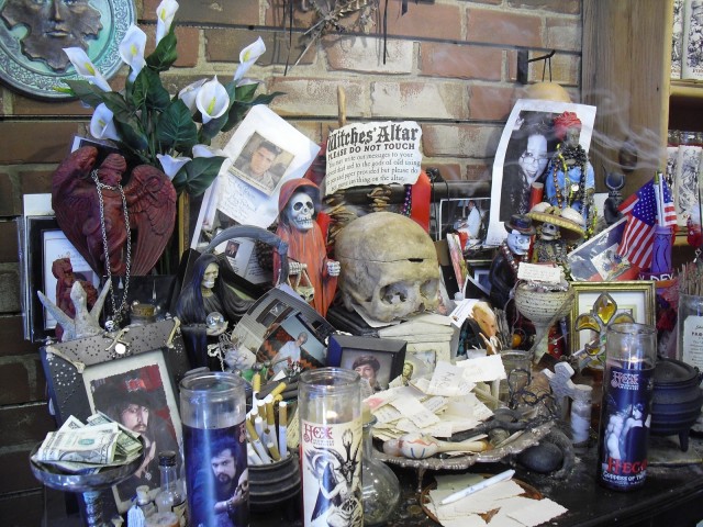 Skulls, flags, talismans, notes on occult alter