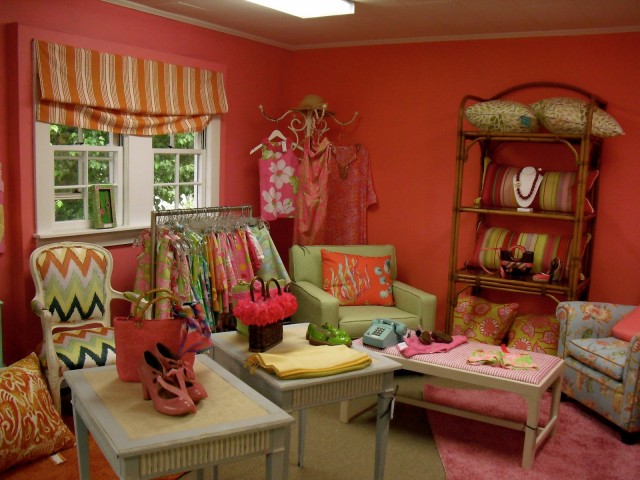 Whole pink room devoted to Lily Pulitzer in Greenwich CT consignment shop