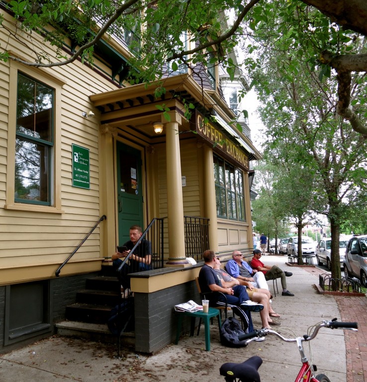 Exterior shot of popular coffee house, Coffee Exchange in Providence's East End