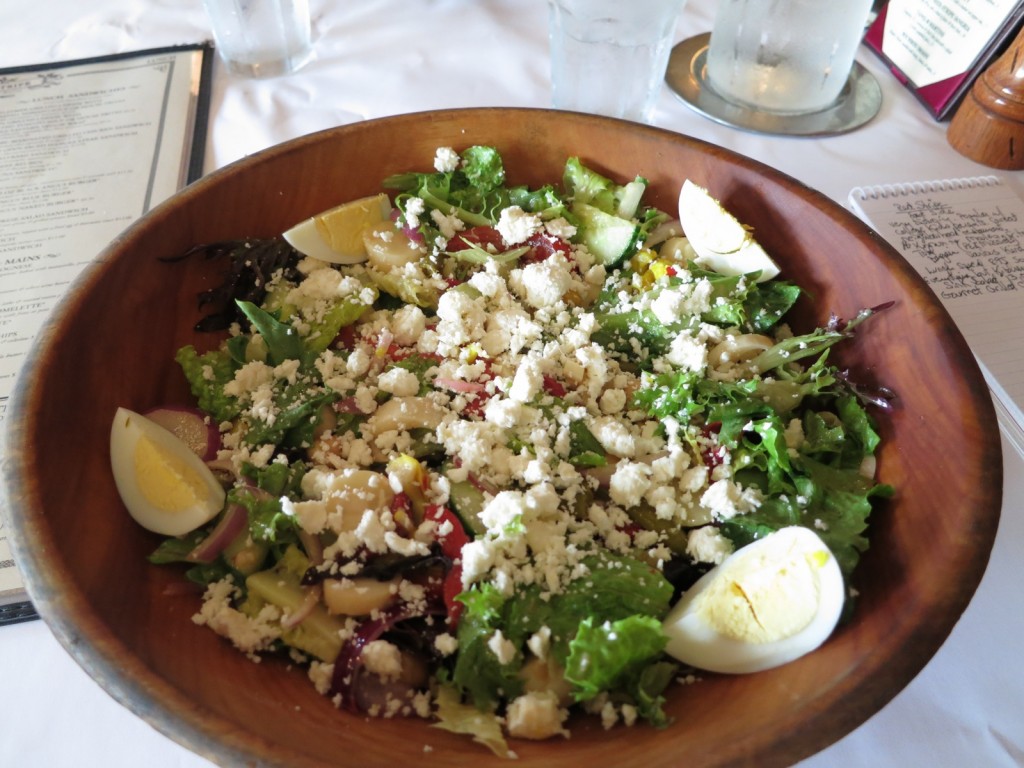 Wooden bowl heaped with chopped salad, Red Stripe, Providence, RI