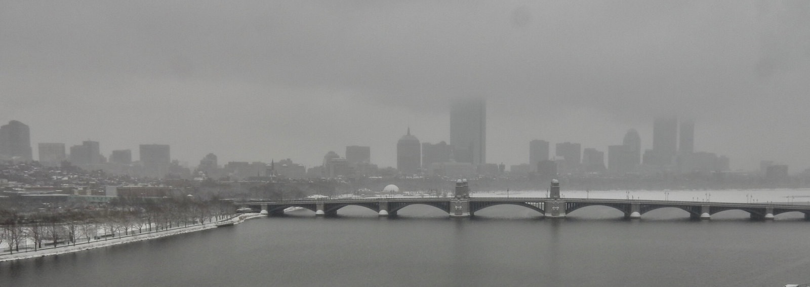 Boston skyline in Winter mist