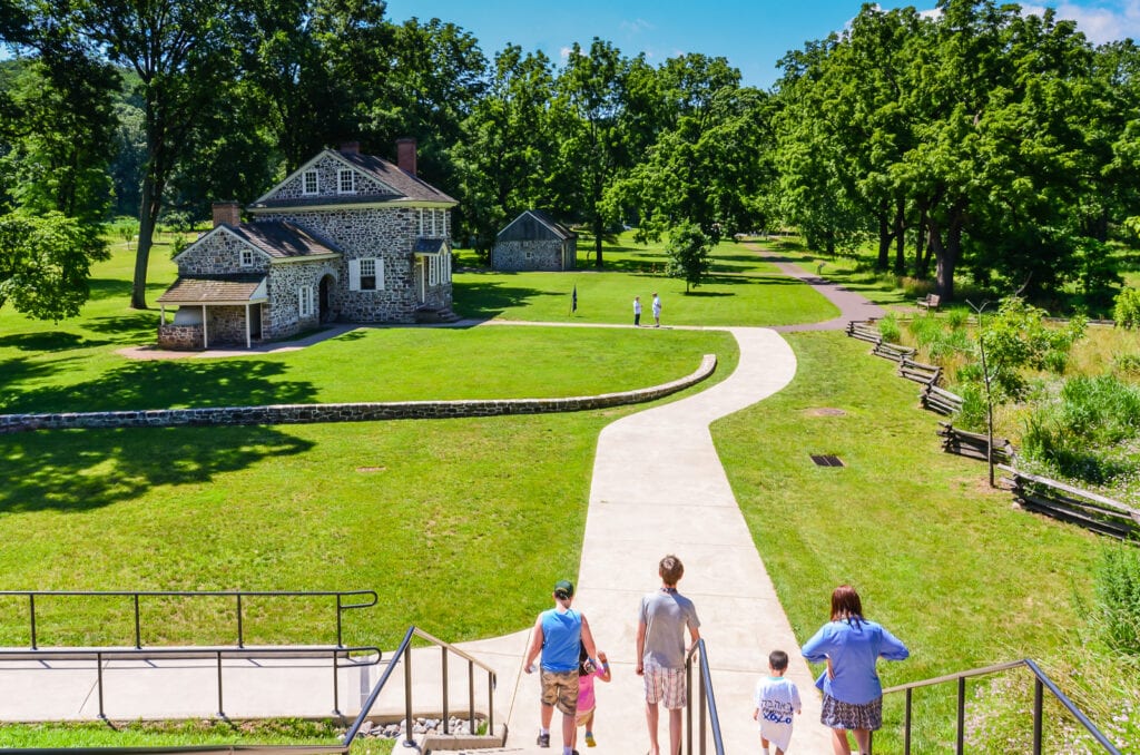 Walkway to Washingtons Headquarters at Valley Forge National Historical Park is one of the fun things to do on a weekend getaway in Valley Forge.