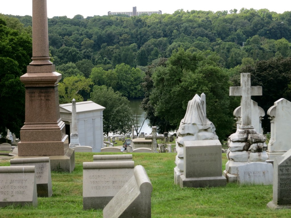 Laurel Hill Cemetery hilltop with River views