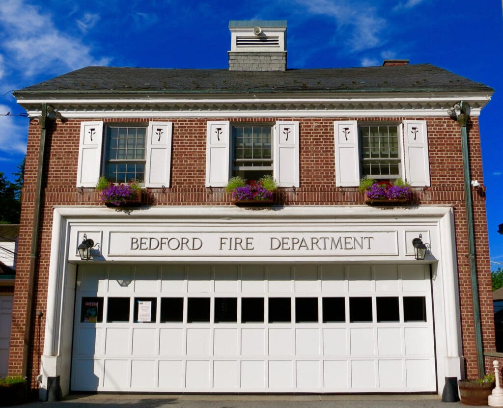 Bedford NY Fire Department with hanging flowers