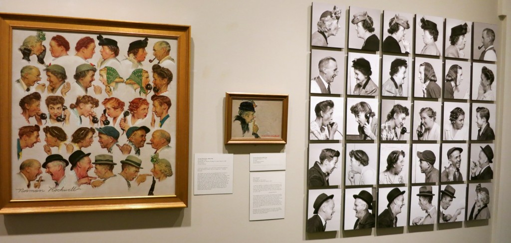 The Gossips: photos and Norman Rockwell's end result, Rockwell Museum, Stockbridge MA