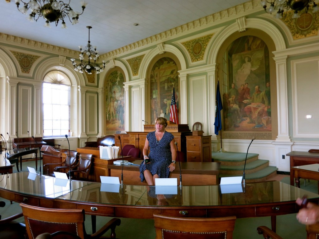 Visitor Center’s Director, Virginia Drew, conducting tour of NH Senate Chamber, Concord NH