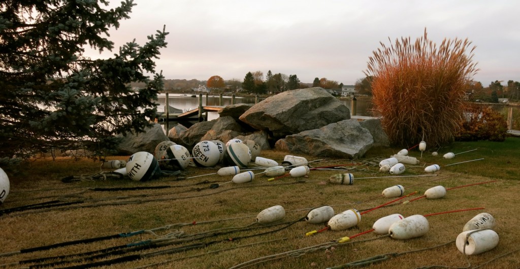 Lobster Trap Buoys on land off season in Stonington CT