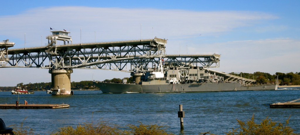 Destroyer Going Through Coleman Swing Bridge