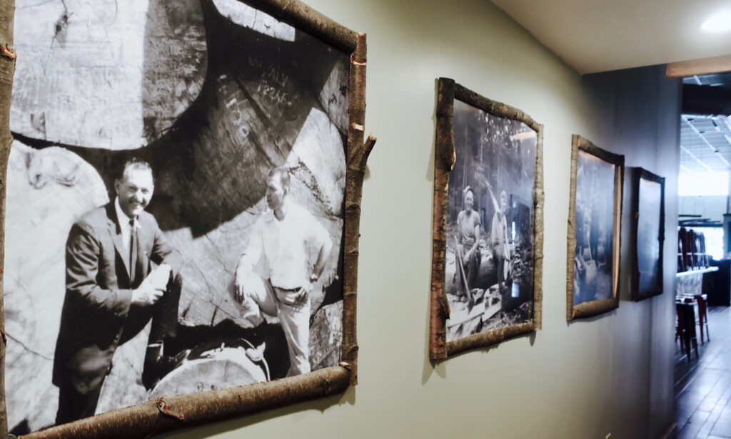 Family photos line the walls at Logyard Brewery Tasting Room Kane PA