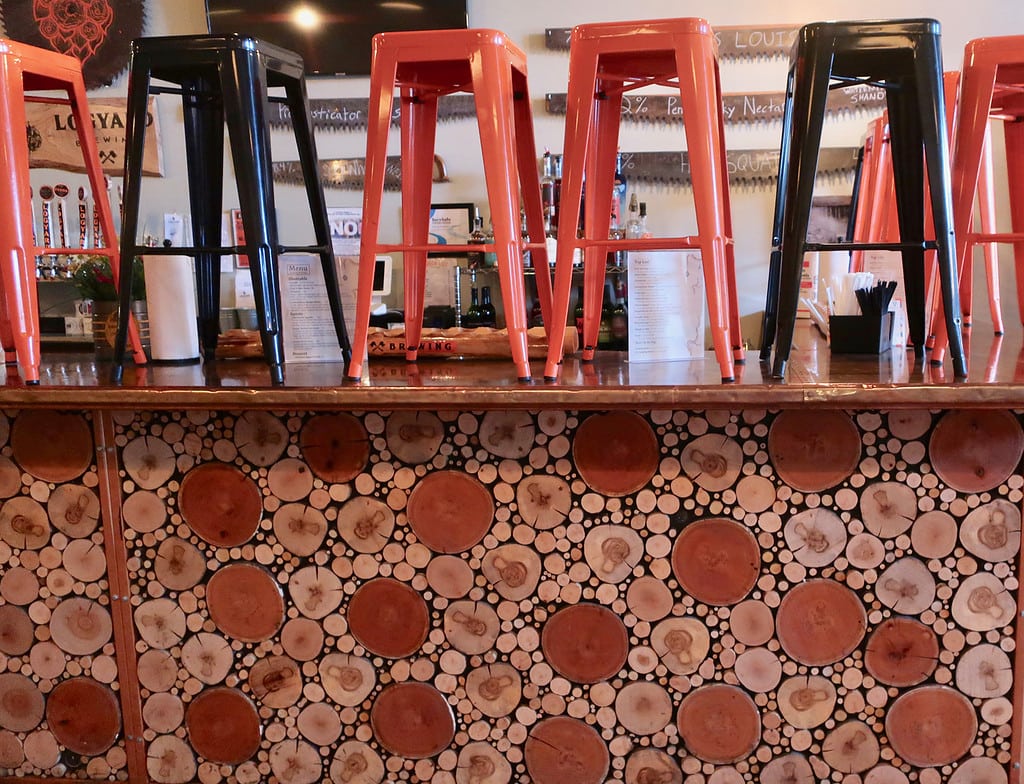 Logyard Brewery Bar made from family timber Kane PA