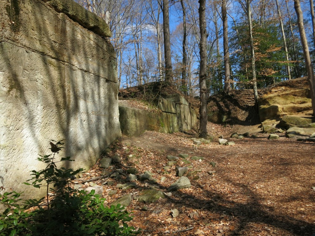 Pick-ax and chisel marks on stone at Government Island Rock Quarry , Virginia