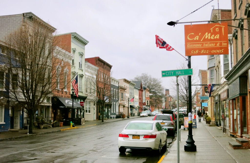 Warren Street in the rain Hudson NY