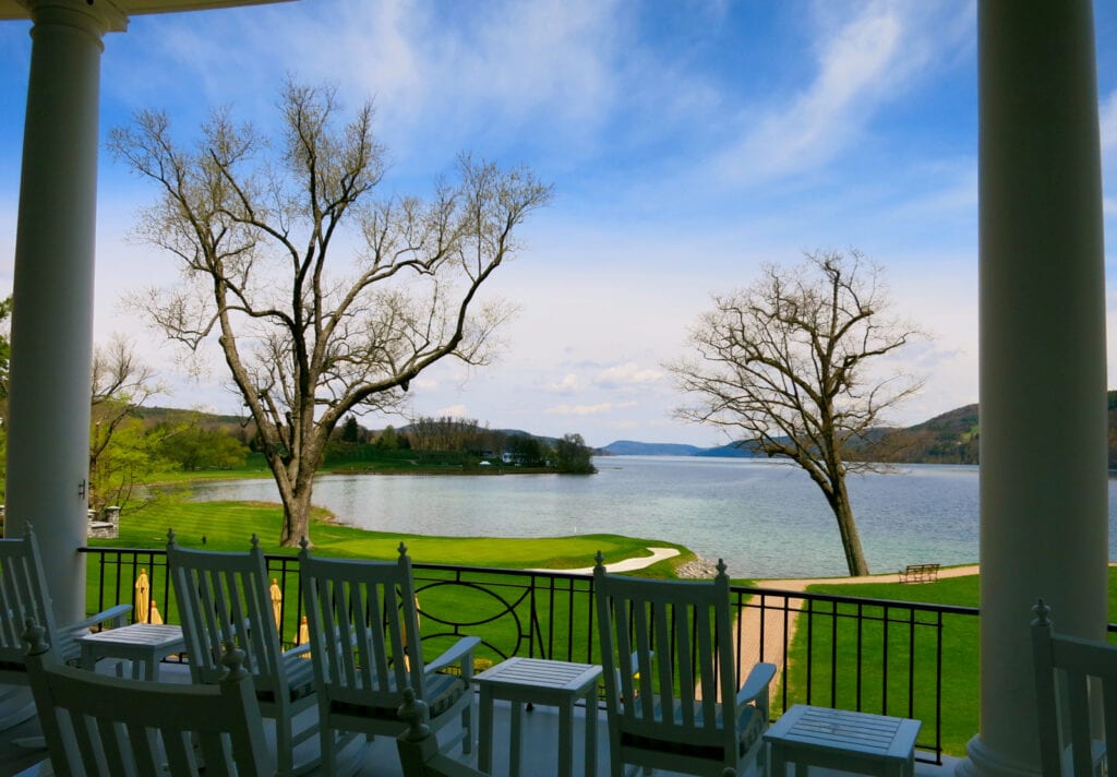 View of Leatherstocking Golf Course fro Otesaga Hotel deck Cooperstown NY