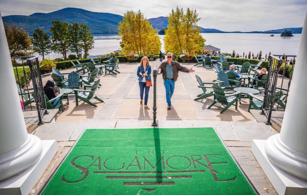 Couple enters The Sagamore Resort on Lake George