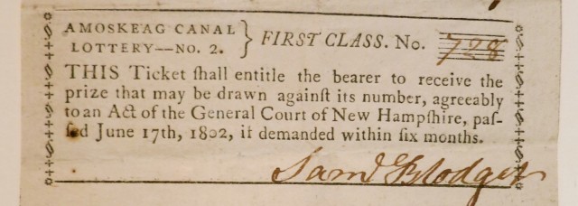 Amoskeag Canal Lottery Ticket, Millyard Museum, Manchester NH