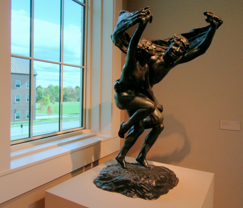 Bronze, foliage outside, Colby College Art Museum, Waterville ME