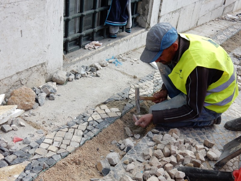 Mosaic Street workers, Lisbon Portugal