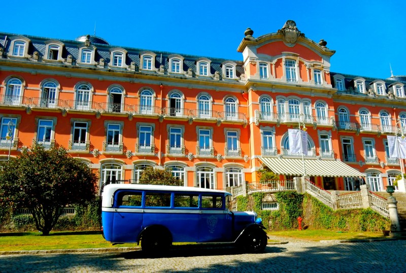 Vidago Palace Hotel with bus, Portugal