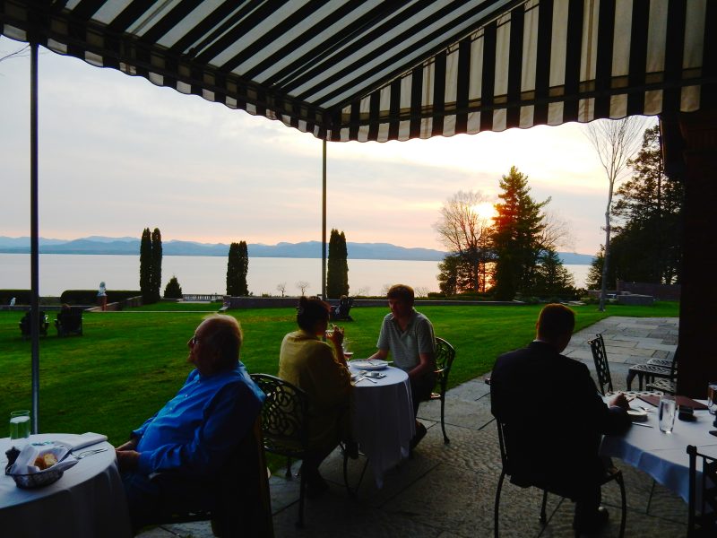 Inn at Shelburne Farms Restaurant at sunset, VT