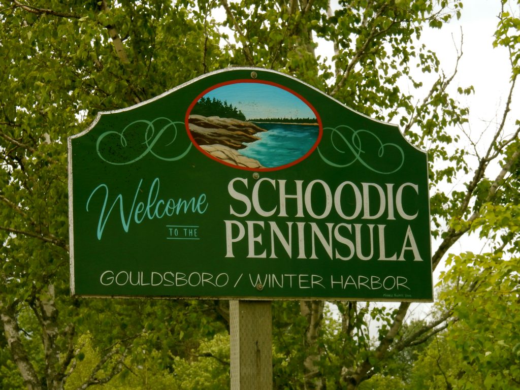 Welcome to Schoodic Peninsula sign