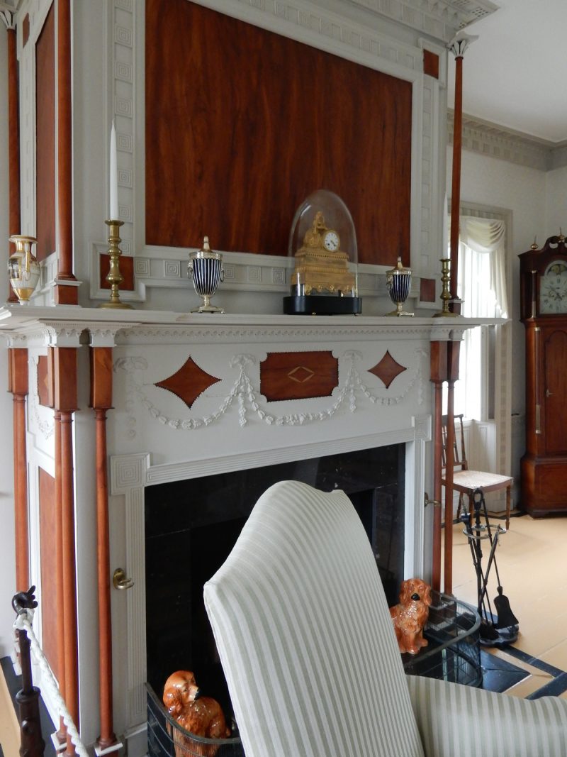 Inlaid wood fireplace, Ruggles House, ME