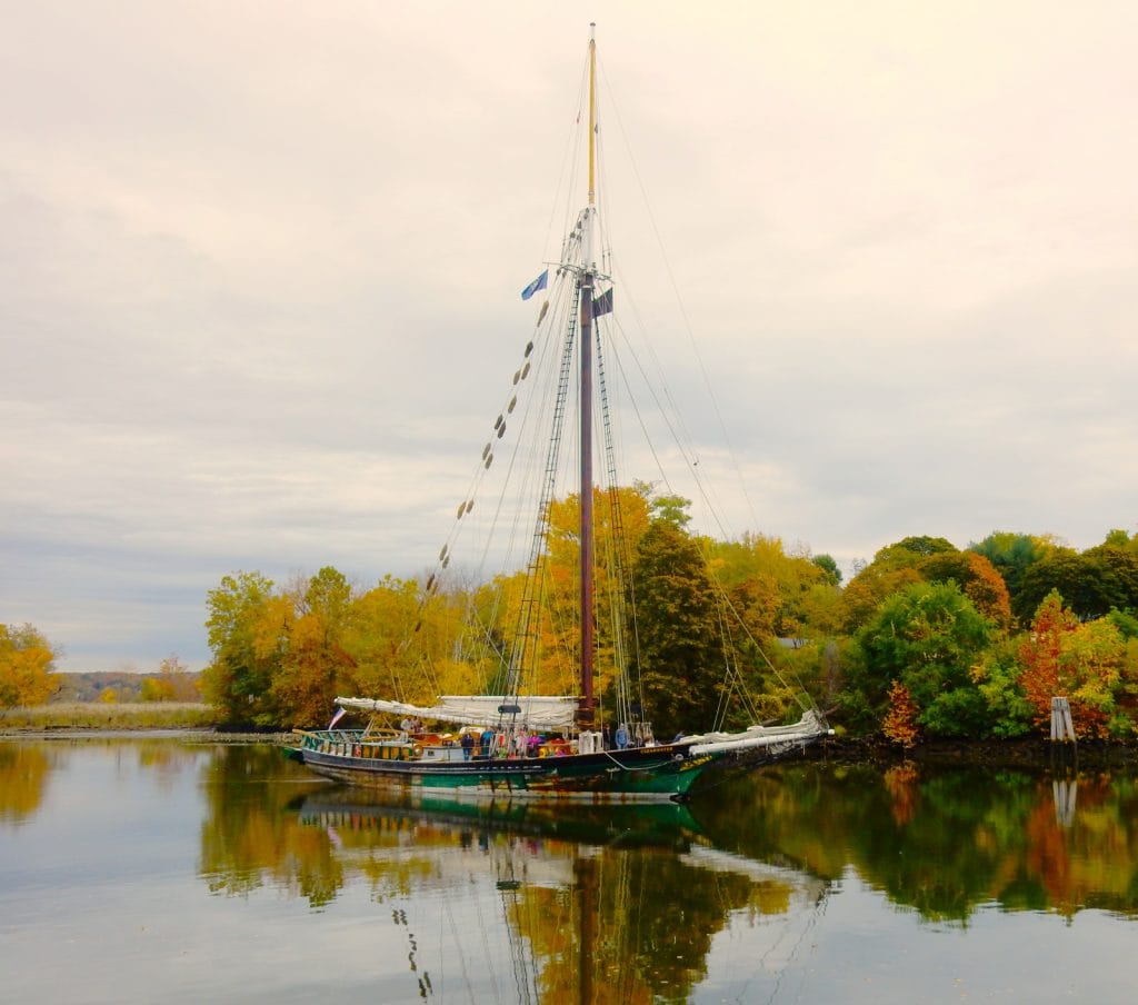 Sloop Clearwater coming into home berth at Kingston NY