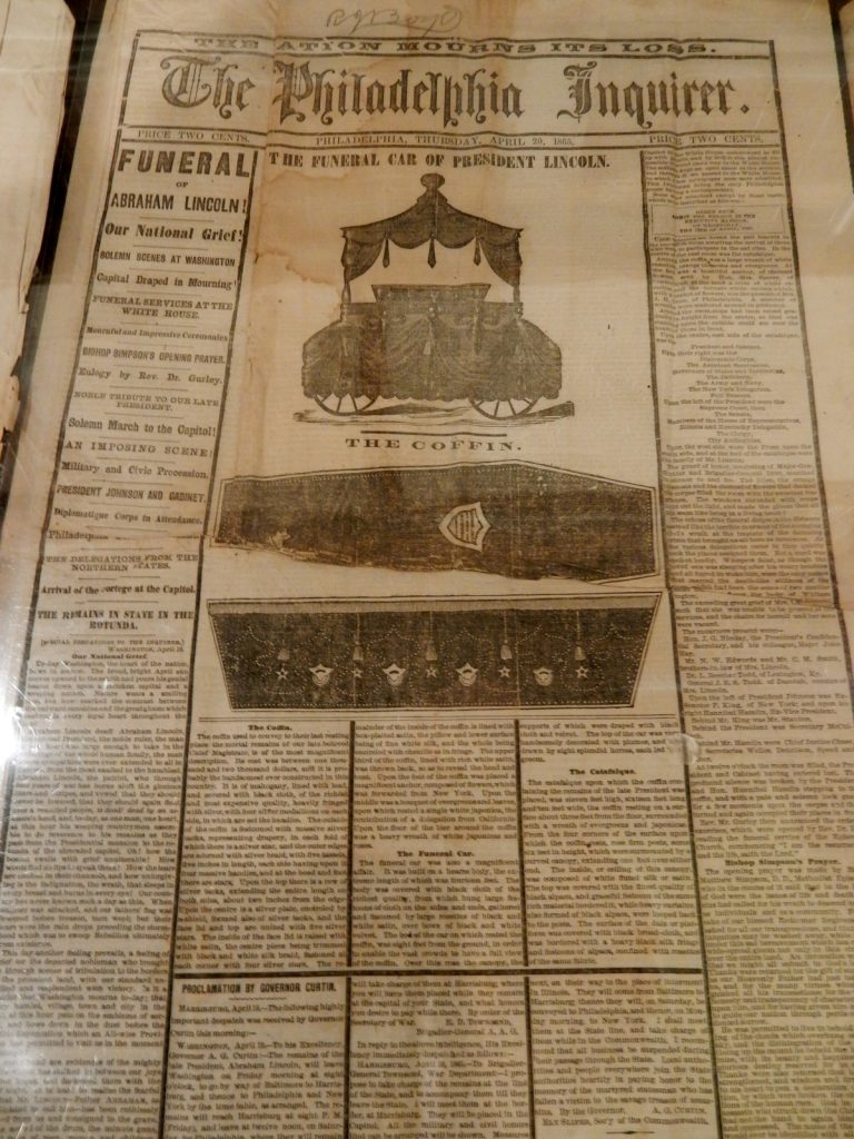 Philly Inquirer, Abe Lincoln Funeral, Allison-Antrim Museum, Greencastle PA