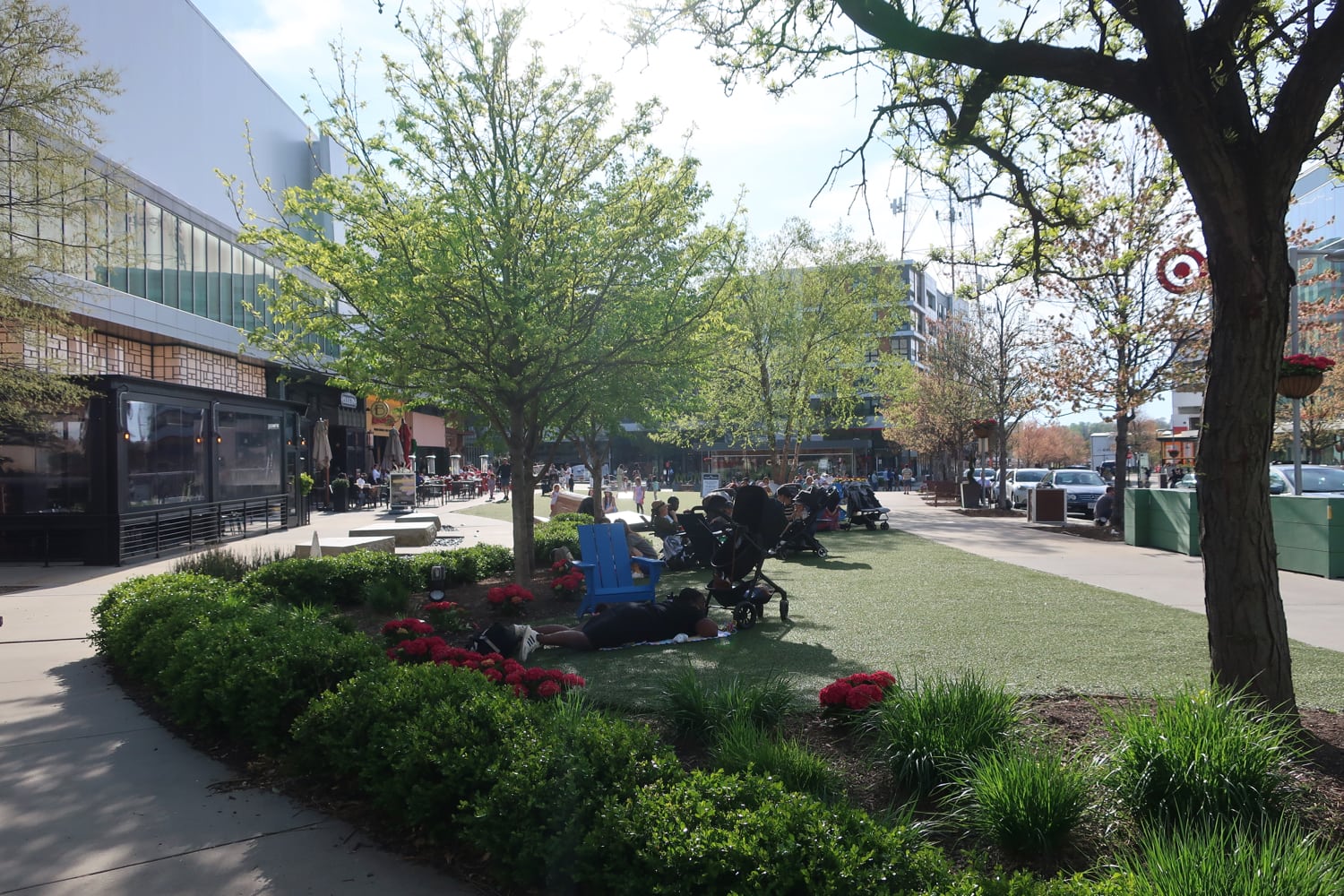 Park outside dining including Kirby Club MOSAIC District Fairfax County