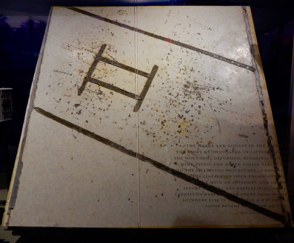 Section of floor from Trauma Bay II - Air Force Theater Hospital Balad in Iraq, on exhibit at the National Museum of Health and Medicine in Montgomery CountyMD