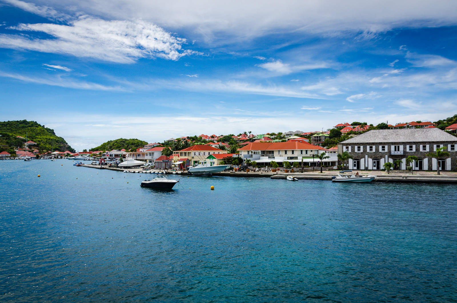View of shops and buildings in town, Gustavia, St. Barthelemy (St