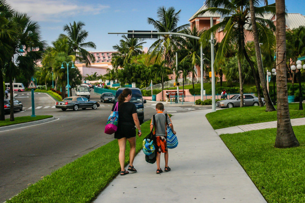 Mother and son walking to Nassau Bahamas Comfort Suites