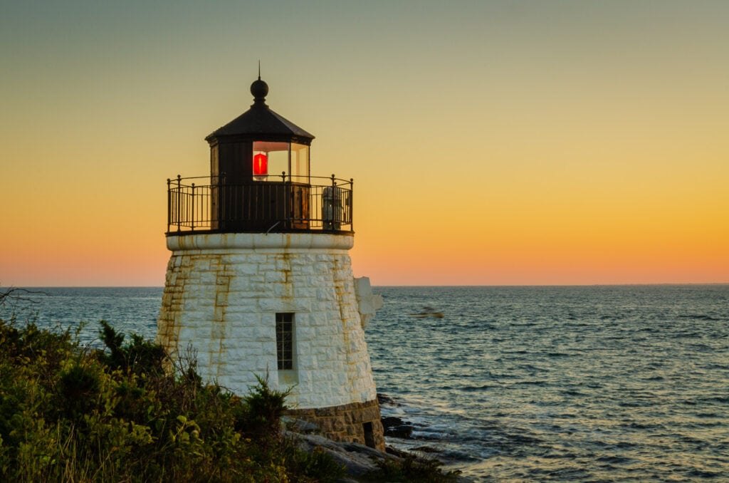 Sunset on Castle Hill Lighthouse in Newport RI.