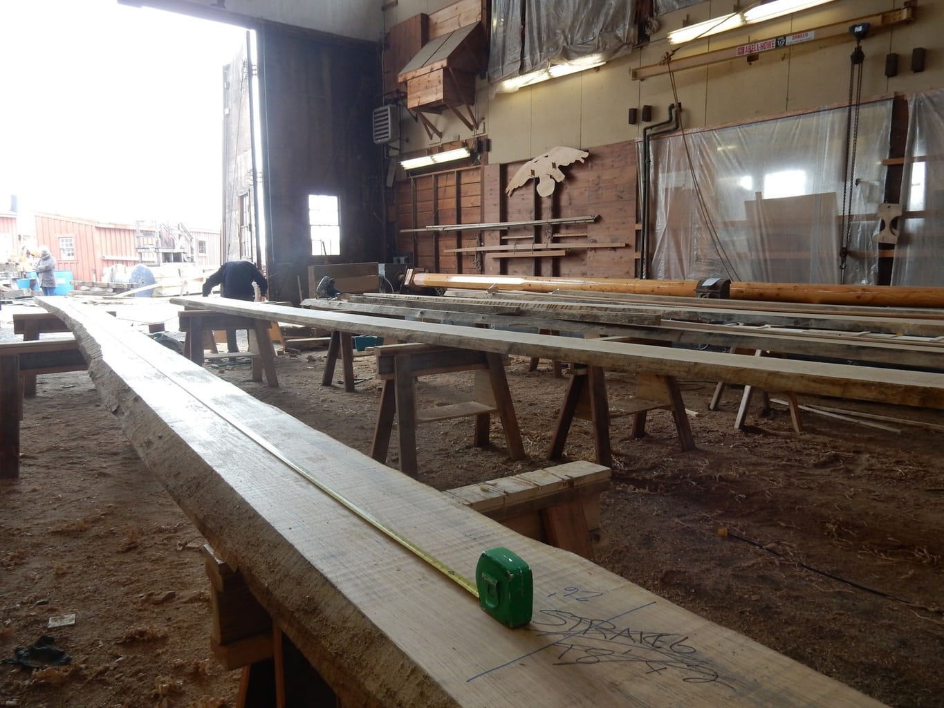 Getting planks of wood ready for Mayflower II Restoration