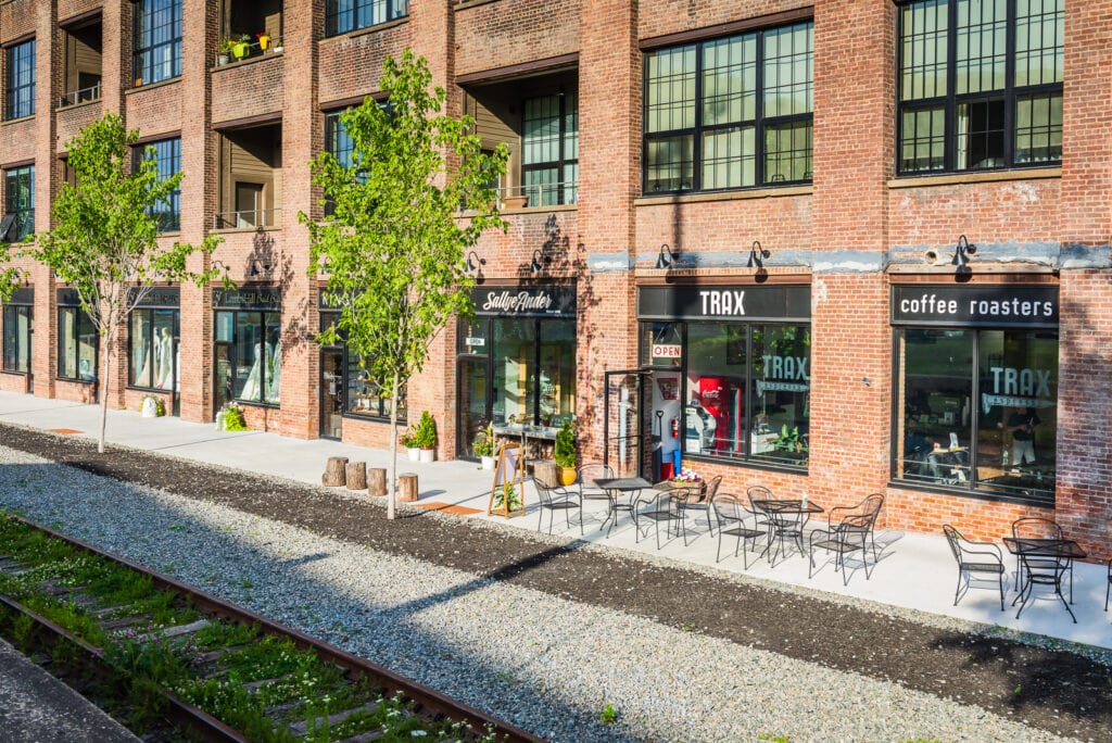 Red brick shops along the tracks in Beacon NY