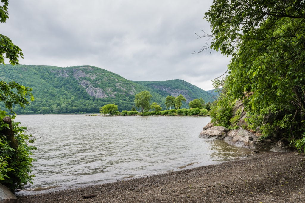 Beach shoreline at Foundry Dock Park in Cold Spring, NY.