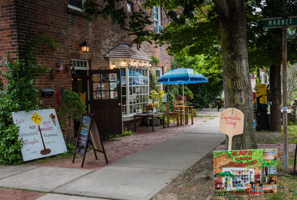 Sidewalk exterior of Rincon Argentino restaurant in Cold Spring, New York.