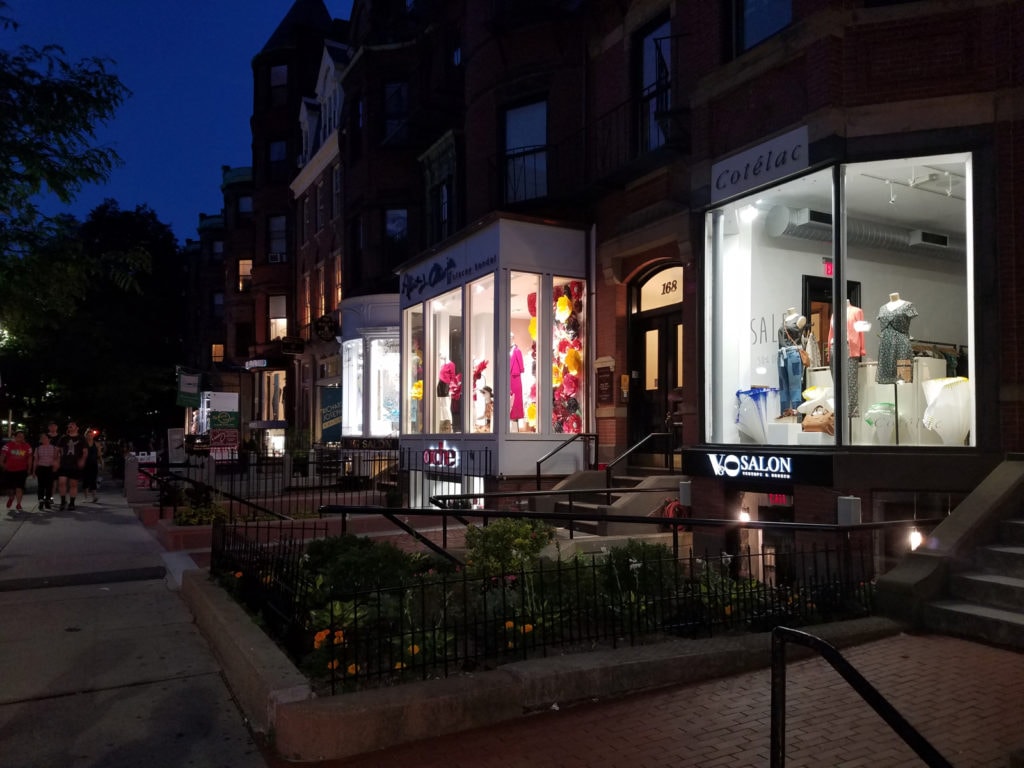 Newbury Street at Night on a Girlfriend Getaway in Boston