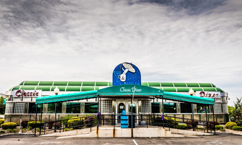 Front exterior view of Cup and Saucer Diner in Pine Bush NY.