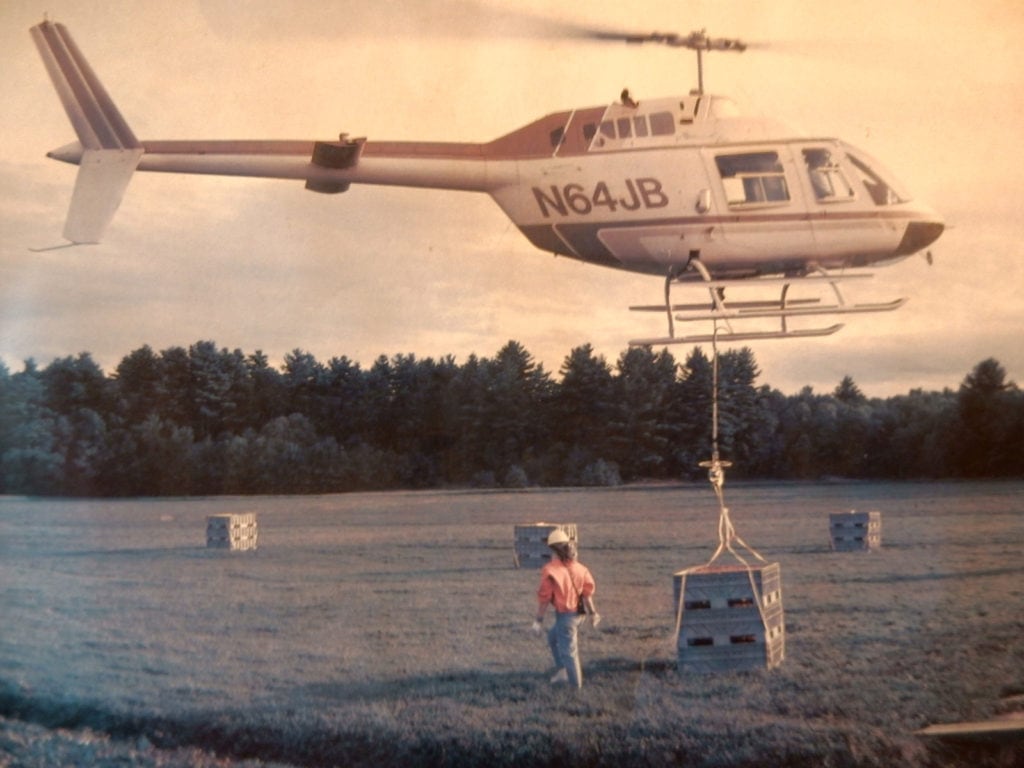 Transporting Cranberries by Helicopter Flax Pond Farm Carver MA