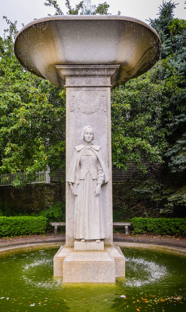 Pilgrim Mother Statue and Fountain at Pilgrim Memorial State Park in Plymouth MA