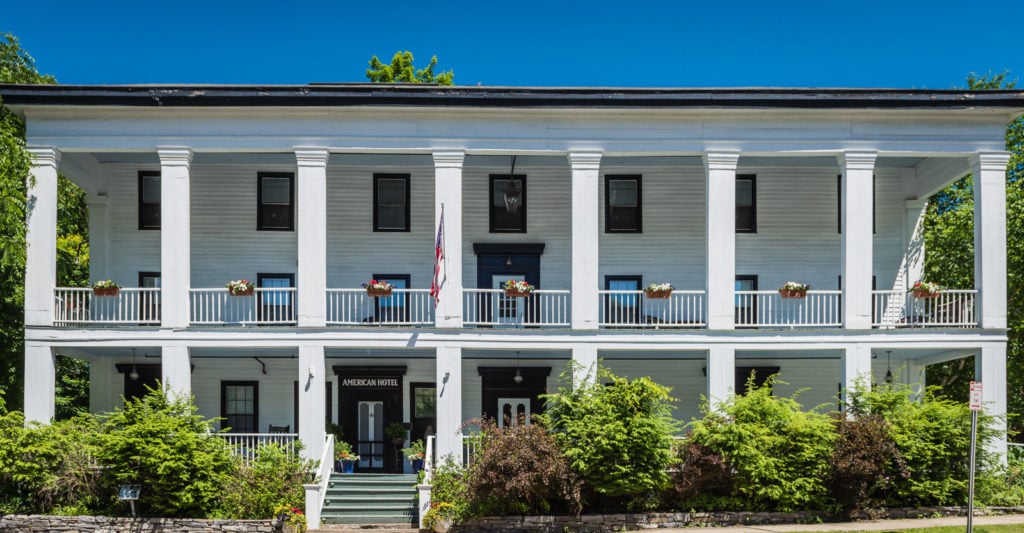 Front exterior of the American Hotel in Sharon Springs NY.