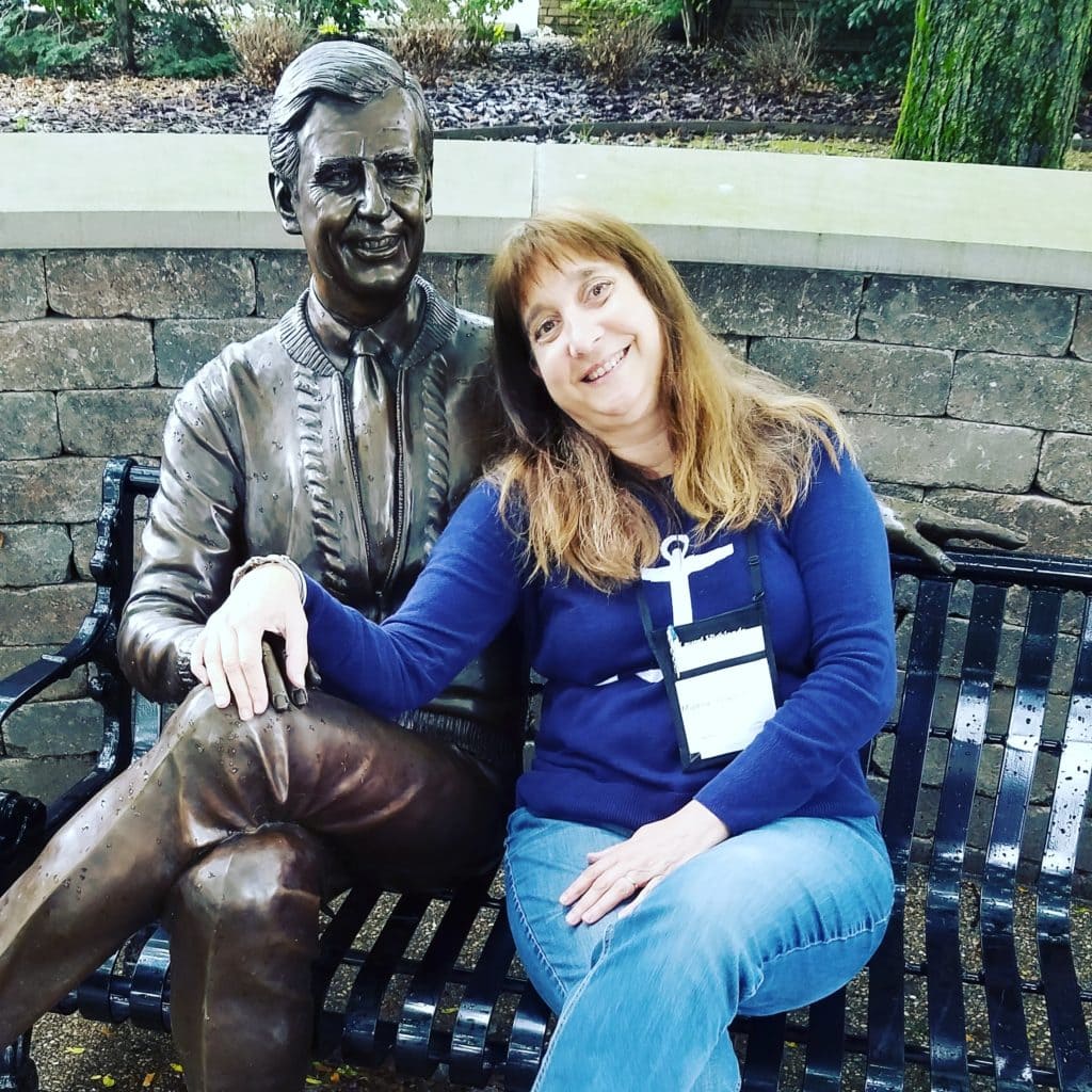 Author and Mr. Rogers Sculpture Latrobe PA