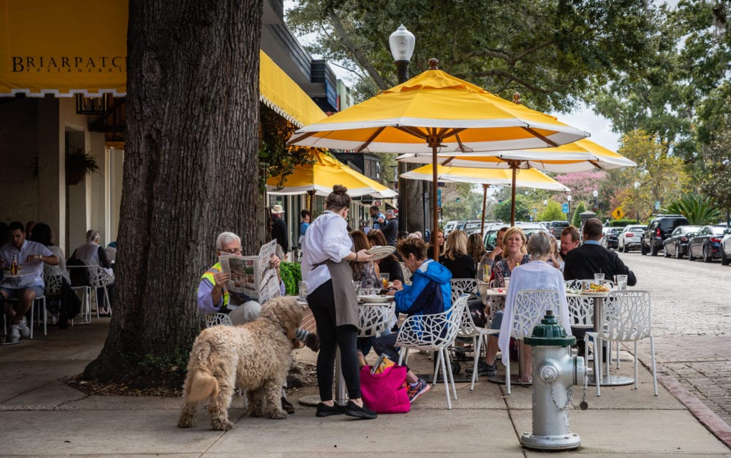 Outdoor seating at the Briar Patch Restaurant in Winter Park Florida.