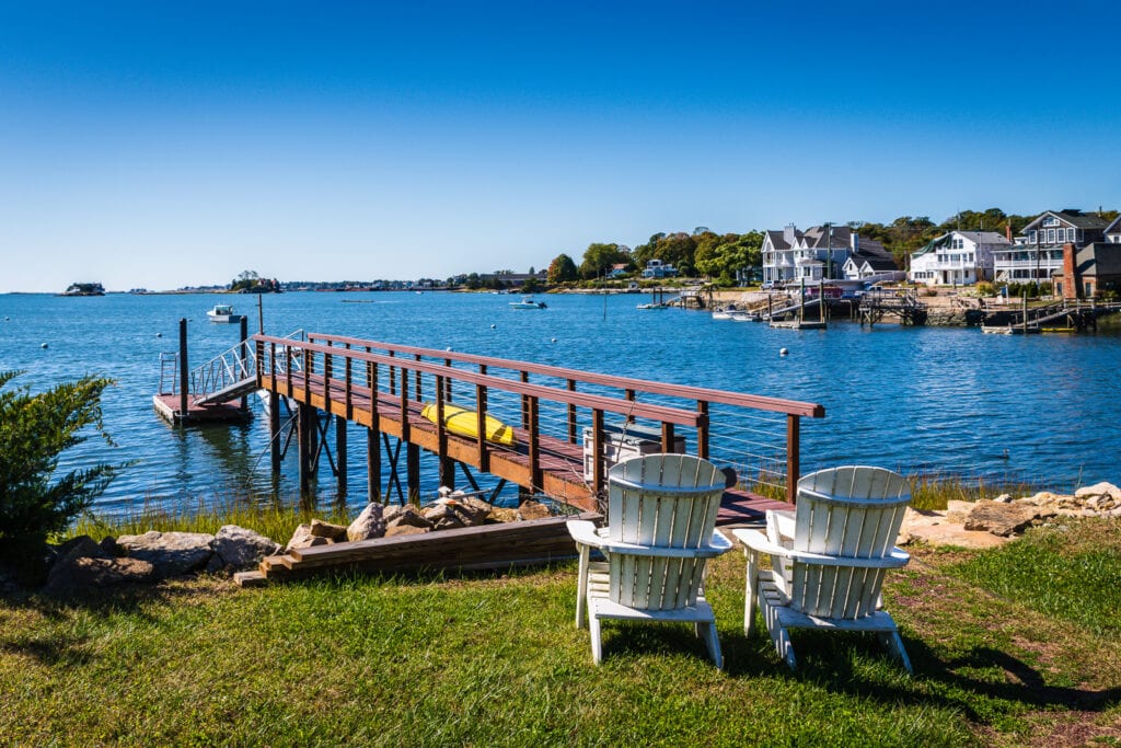 Lawn chairs on Stony Creek CT waterfront