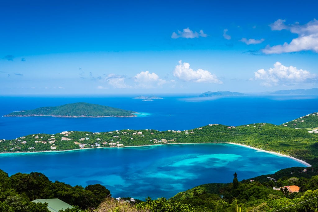 View of surrounding islands and Caribbean Sea from Mountain Top on St. Thomas US Virgin Islands