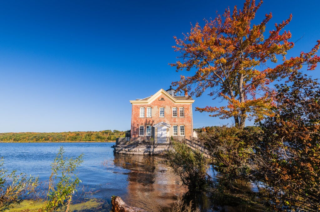 Saugerties Lighthouse reflected on the Hudson River, just north of Saugerties, New York.