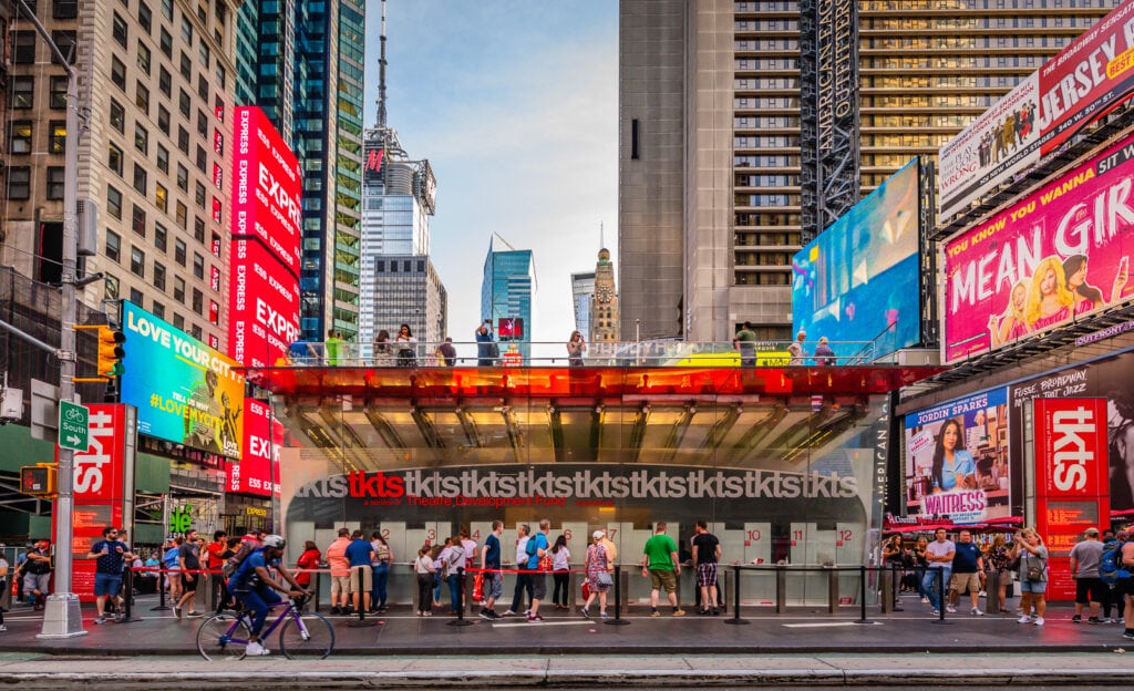 Tkts Broadway Shows Tickets booth in Times Square in New York City.