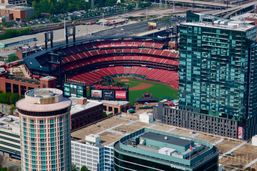 Busch Stadium from above in St. Louis MO