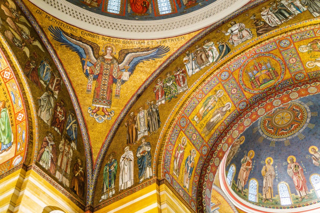 Golden mosaic detail in Cathedral Basilica ceiling.